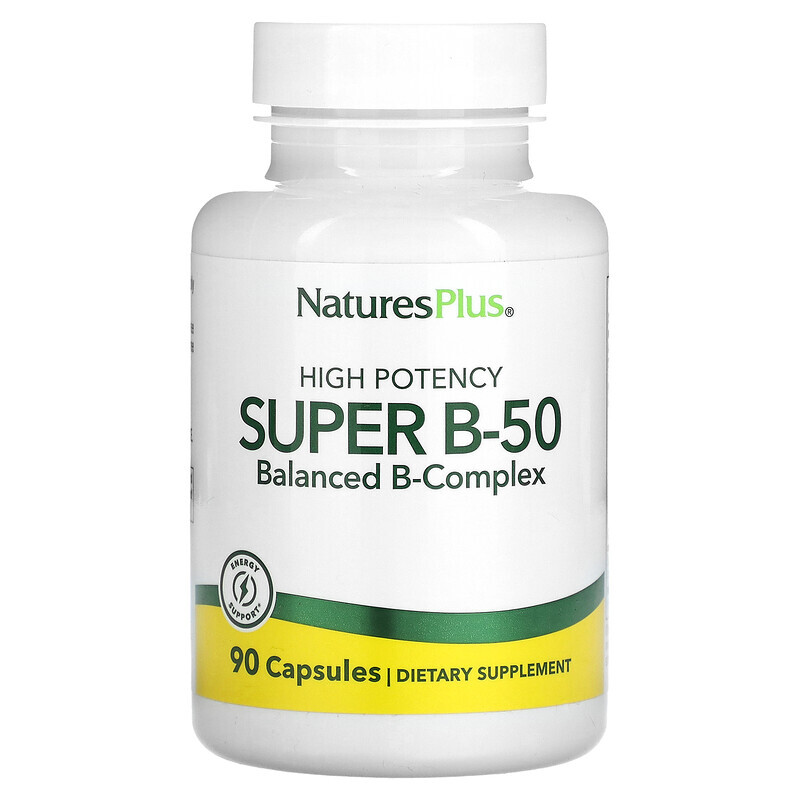 

NaturesPlus, Super B-50 с высокой эффективностью, 90 капсул