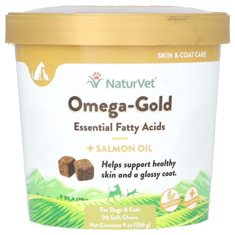 NaturVet, Omega-Gold с жиром лосося, добавка для собак и котов, 90 мягких жевательных таблеток