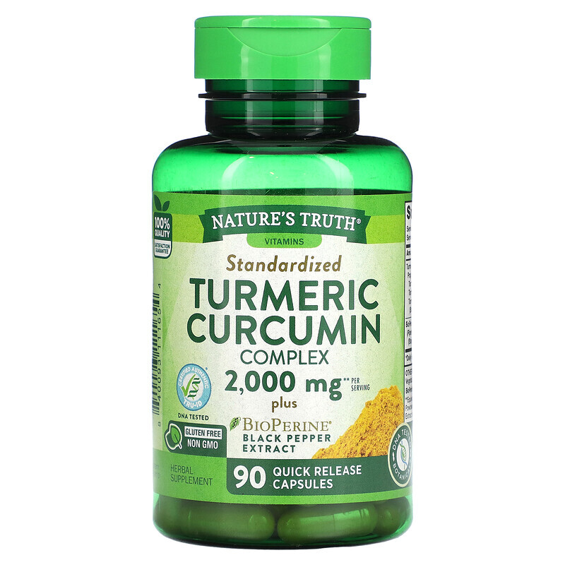 

Nature's Truth, Turmeric Curcumin Complex Plus BioPerine Black Pepper Extract, Standardized, 1,000 mg, 90 Quick Release Capsules