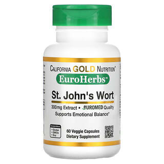 

California Gold Nutrition, St. John's Wort Extract, EuoHerbs, Johanniskrautextrakt, EuroMed-Qualität, 300 mg, 60 pflanzliche Kapseln