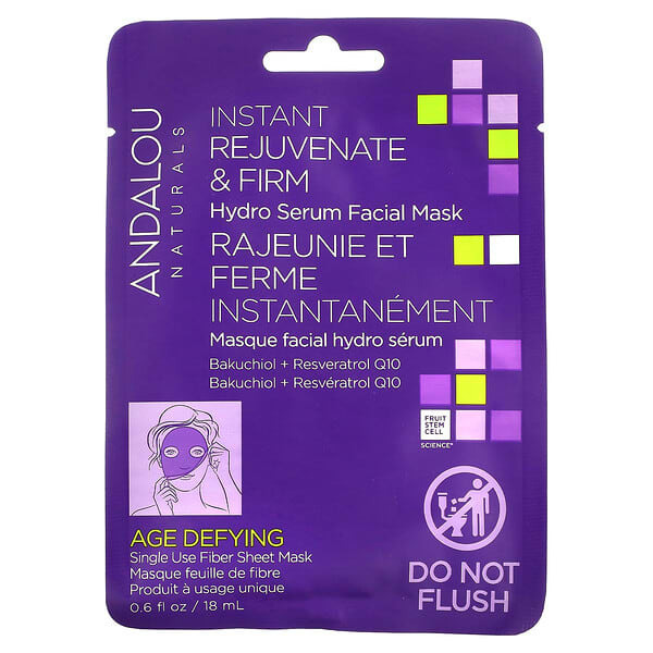 

Andalou Naturals, Instant Rejuvenate & Firm, увлажняющая маска для лица с сывороткой, 1 листовая маска, 18 мл (0,6 жидк. Унции)