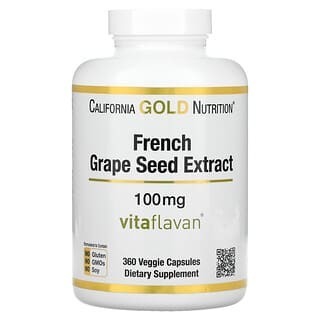 

California Gold Nutrition, VitaFlavan, экстракт косточек французского винограда, полифенольный антиоксидант, 100 мг, 360 вегетарианских капсул