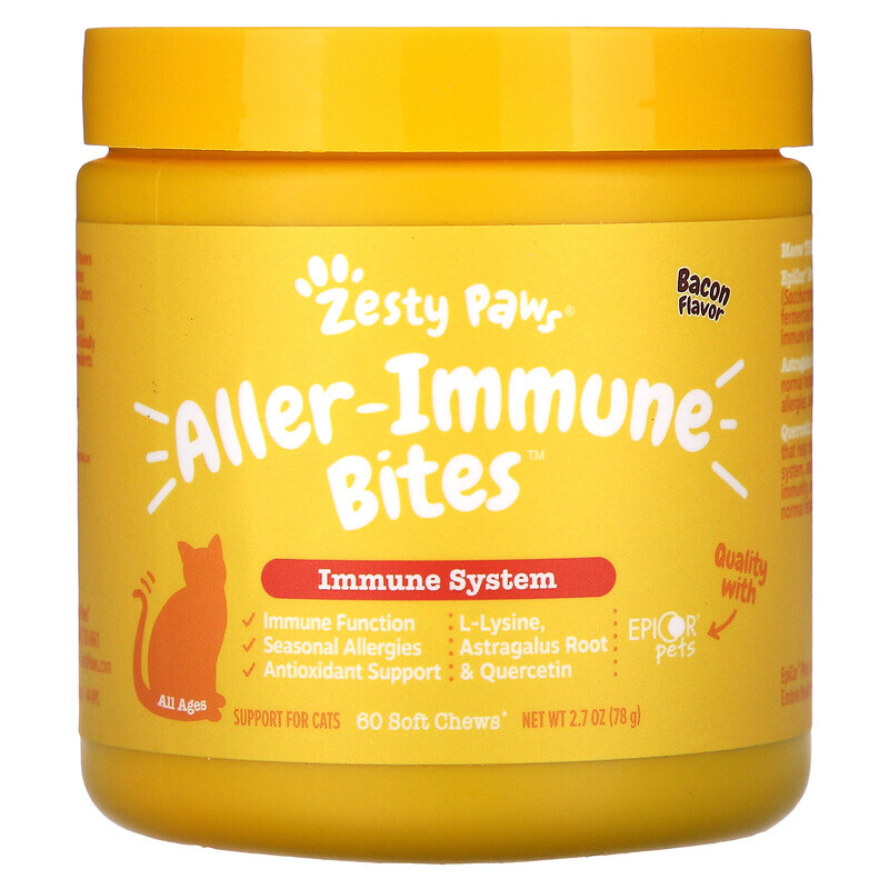 

Zesty Paws, Lysine Immune Bites, поддержка иммунитета кошек, для всех возрастов, лосось, 60 жевательных таблеток, 90 г (3,1 унции)