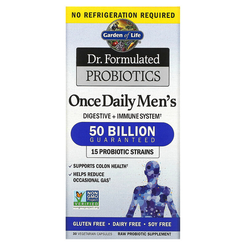 

Garden of Life, Dr. Formulated Probiotics, пробиотики, одна таблетка в день для мужчин, 50 миллиардов бактерий,30 растительных капсул