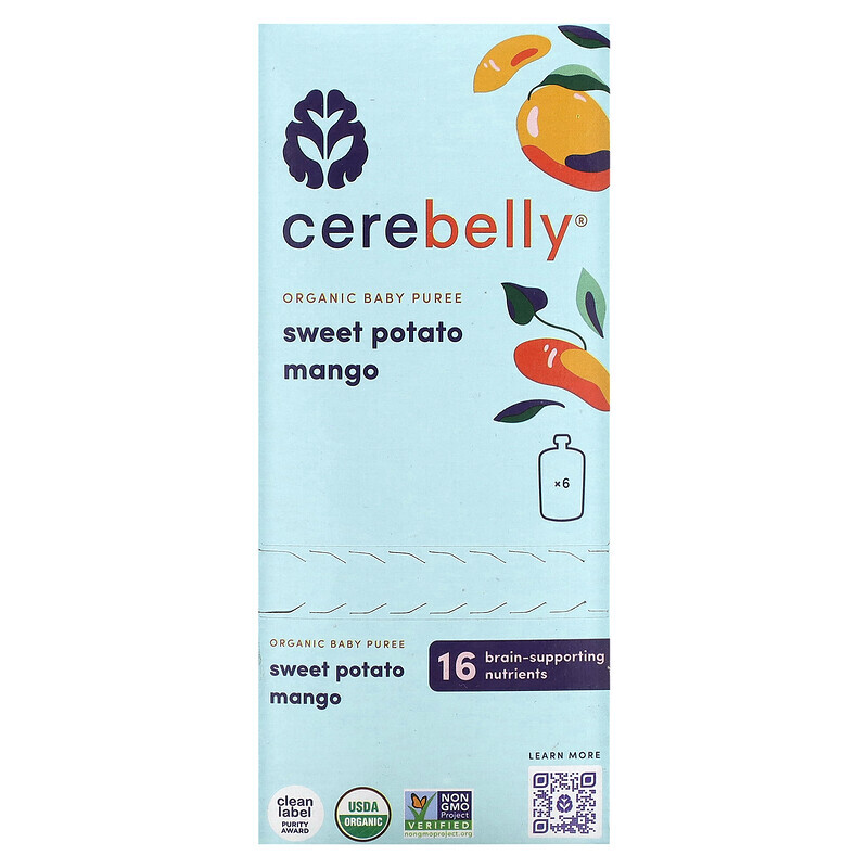 

Cerebelly, Organic Baby Puree, Sweet Potato, Mango, 6 Pouches, 4 oz (113 g) Each