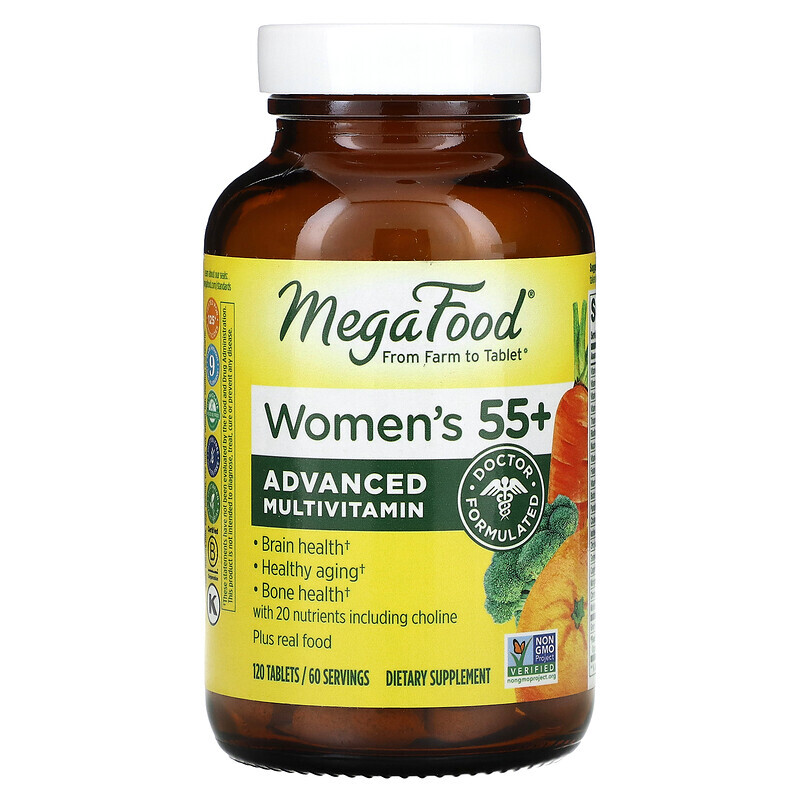 MegaFood, Multi for Women 55+, комплекс витаминов и микроэлементов для женщин старше 55 лет, 120 таблеток
