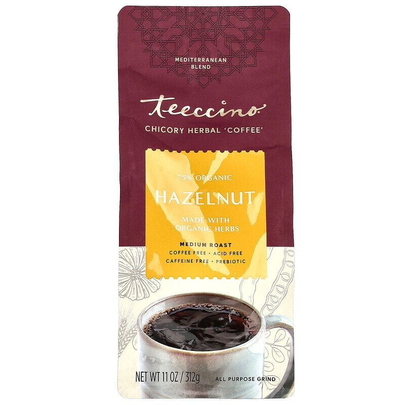 Teeccino, травяной кофе из цикория, средней прожарки, без кофеина, фундук, 312 г (11 унций)