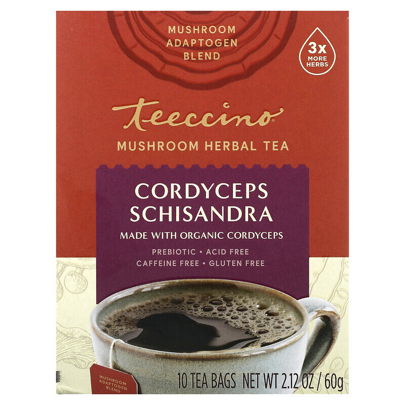 

Teeccino, Pilz-Kräutertee, Cordyceps Schisandra, koffeinfrei, 10 Teebeutel, 60 g (2,12 oz.)