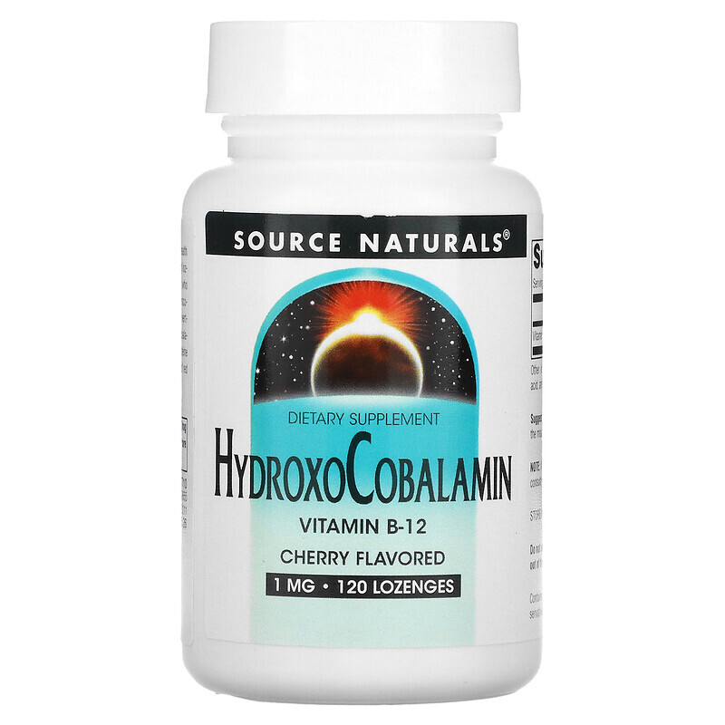 

Source Naturals, Гидроксокобаламин, витамин B12, пастилки со вкусом вишни, 1 мг, 120 таблеток