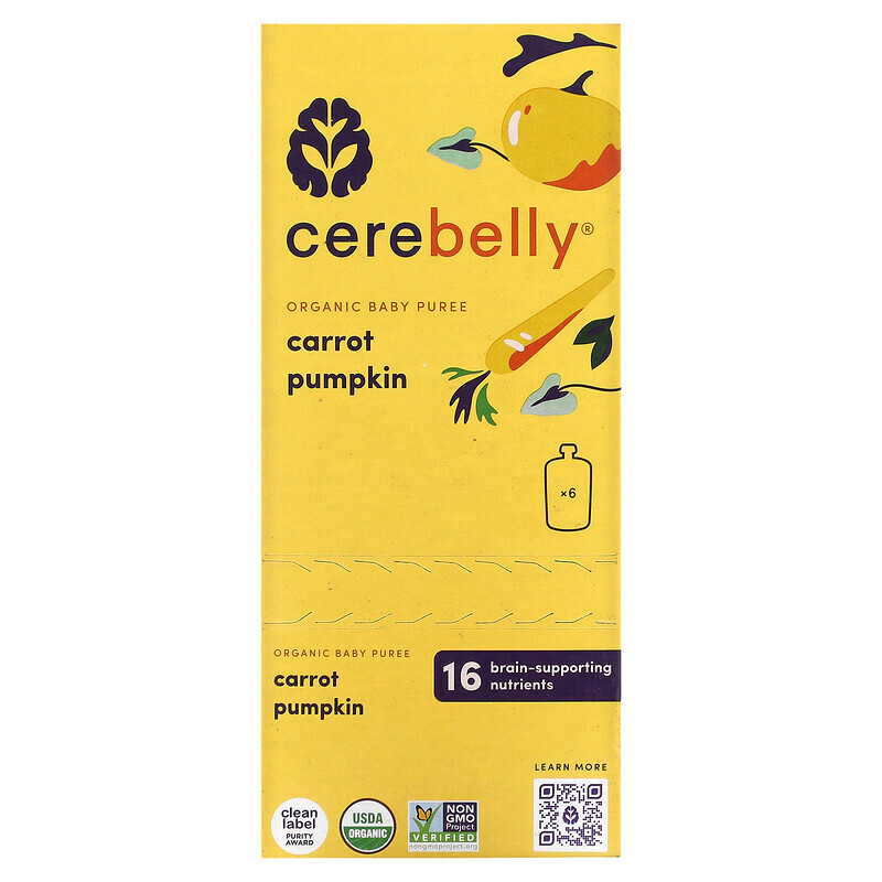 

Cerebelly, Organic Baby Puree, Carrot Pumpkin, 6 Pouches, 4 oz (113 g) Each