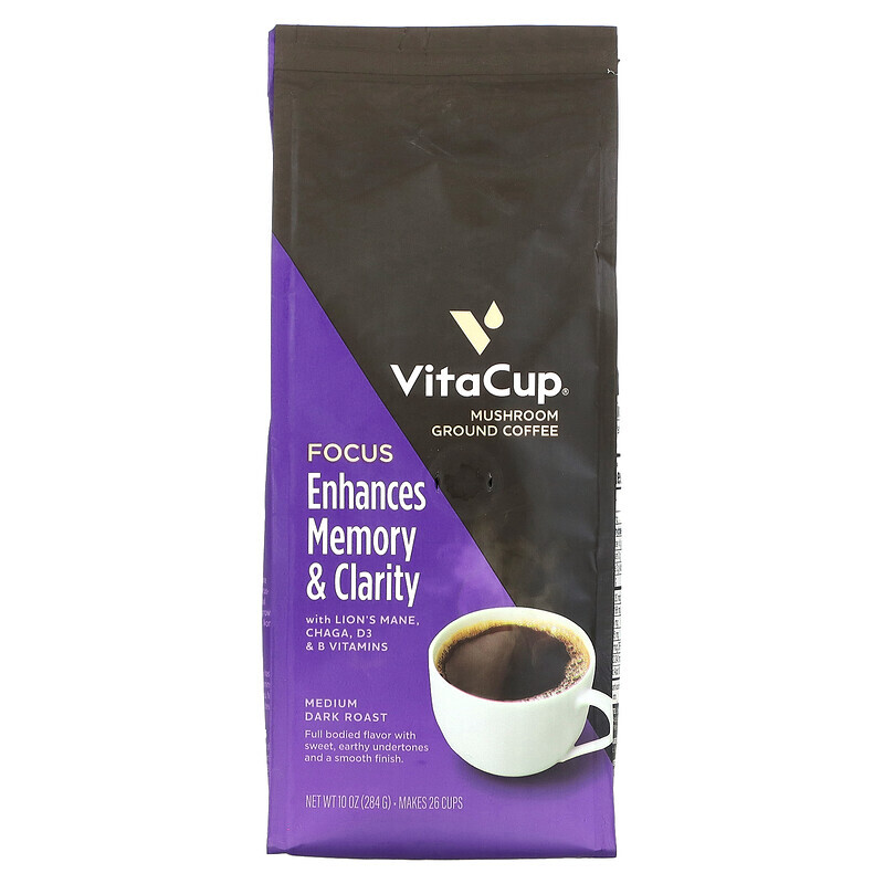 

VitaCup, Focus Mushroom Coffee, молотый, средней темной обжарки, 284 г (10 унций)