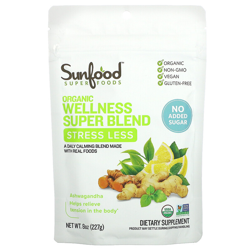 

Sunfood, Organic Wellness Super Blend, для снижения стресса, 227 г (8 унций)