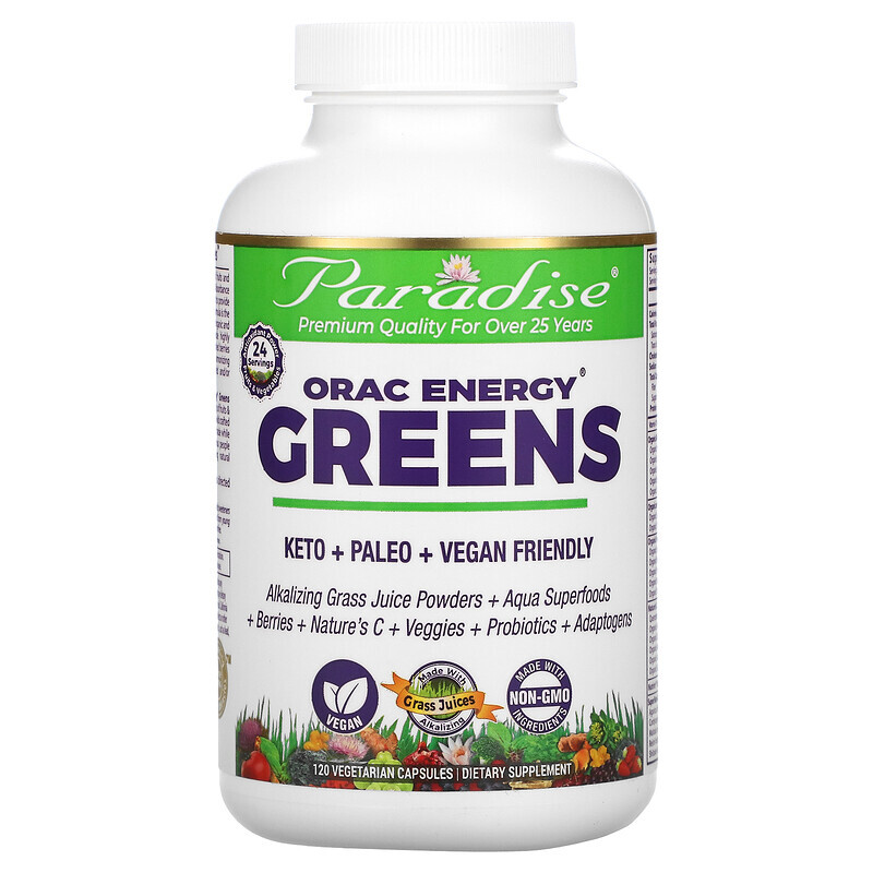 

Paradise Herbs, ORAC-Energy Greens, 120 вегетарианских капсул