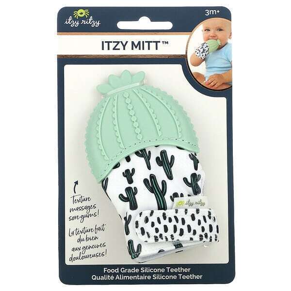 

itzy ritzy, Itzy Mitt, Food Grade Silicone Teether, 3+ Months, Cactus, 1 Teether