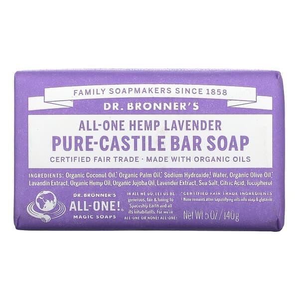 

Dr. Bronner's, Pure Castile Bar Soap, All-One Hemp, Lavender, 5 oz (140 g)