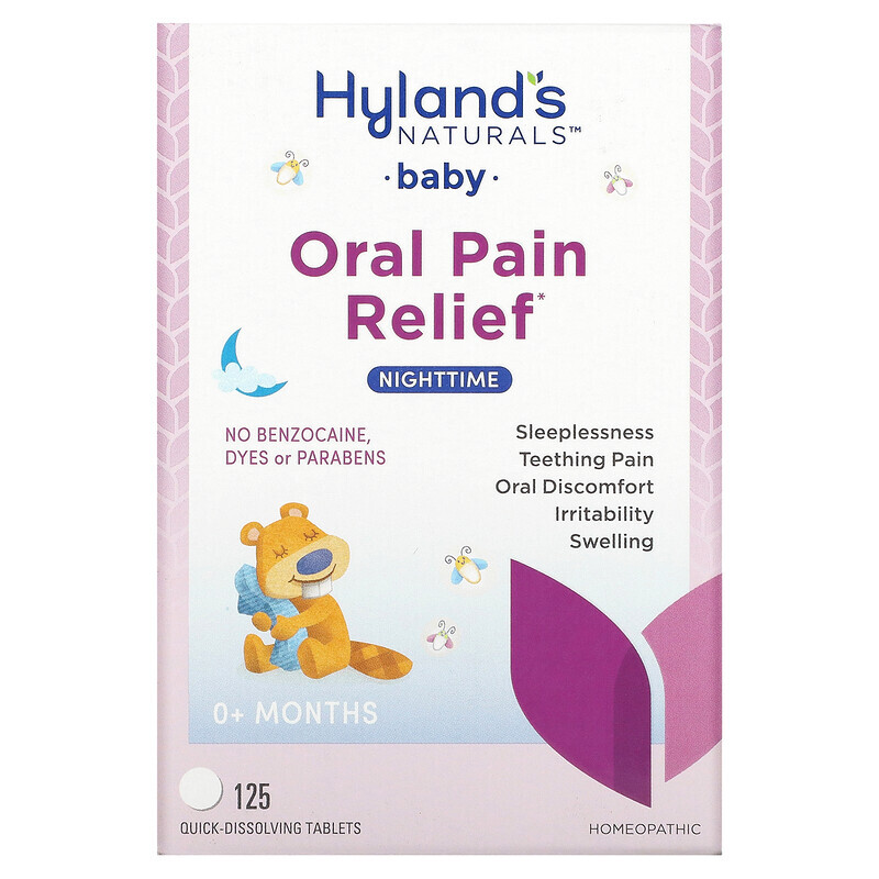 

Hyland's Naturals, таблетки для облегчения боли в полости рта и спокойного сна у грудных детей, от 0 месяцев, 125 быстрорастворимых таблеток