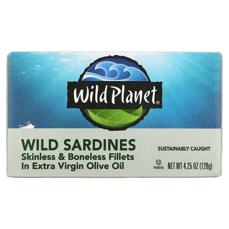 Wild Planet, Филе диких сардин без кожи и без костей в оливковом масле первого отжима, 4,25 унции (120 г)