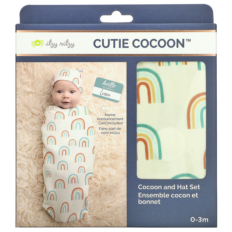 

itzy ritzy, Cutie Cocoon, Cocoon And Hat Set, 0-3 Months, Over The Rainbow, 2 Pack