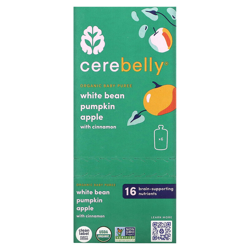 

Cerebelly, Organic Baby Puree, White Bean, Pumpkin, Apple with Cinnamon, 6 Pouches, 4 oz (113 g) Each