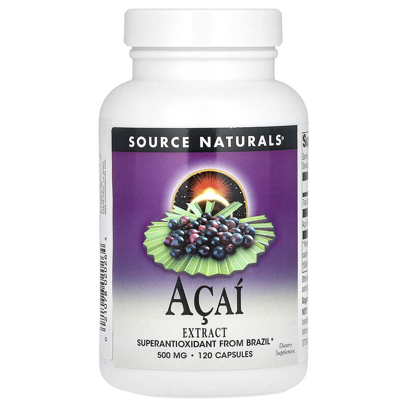 

Source Naturals, экстракт асаи, 500 мг, 120 капсул