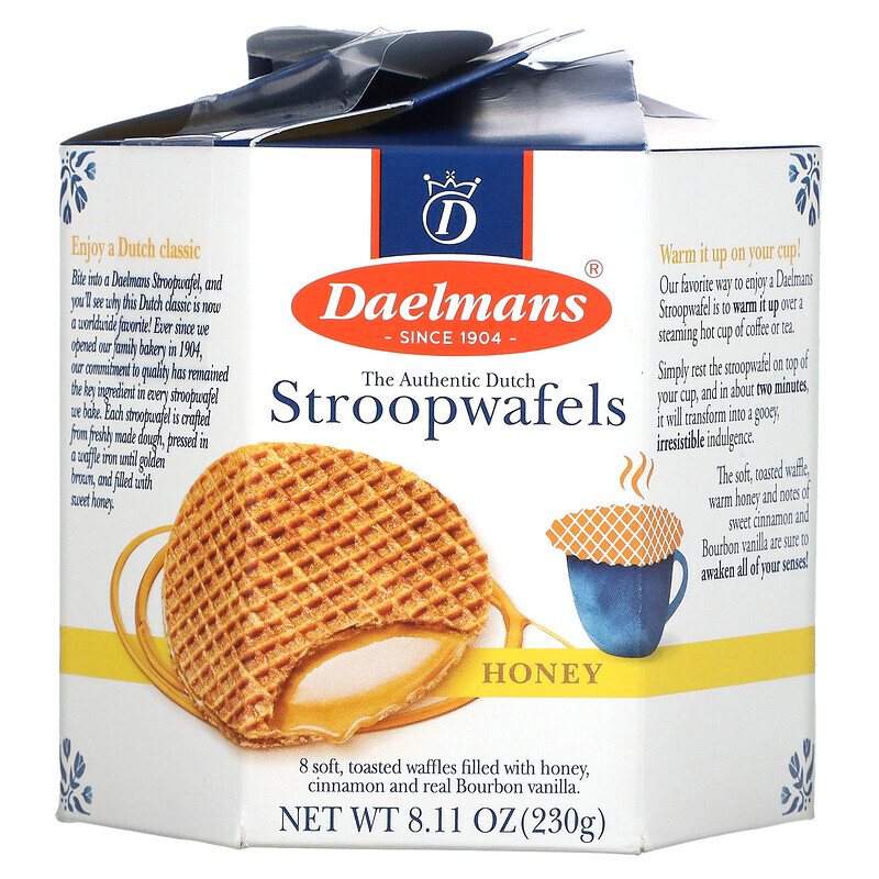 

Daelmans, Stroopwafels, мед, 8 вафель, 230 г (8,11 унции)