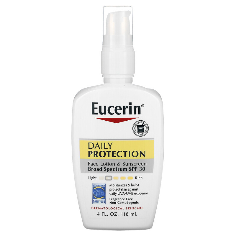 

Eucerin, ежедневный солнцезащитный лосьон для лица, SPF 30, без отдушки, 118 мл (4 жидк. унции)