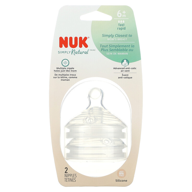 

NUK, Simply Natural, Brustwarzen, ab 6 Monaten, schneller Fluss, 2 Nippel