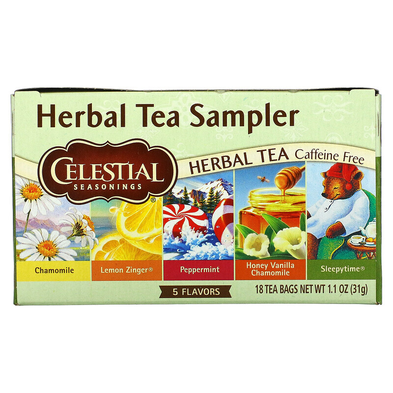 

Celestial Seasonings, набор травяных чаев, без кофеина, 5 вкусов, 18 чайных пакетиков, 30 г (1,0 унция)