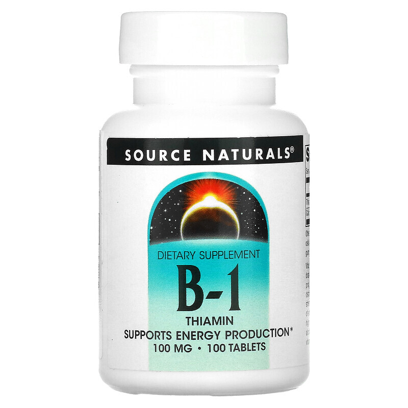 

Source Naturals, витамин B1, тиамин, 100 мг, 100 таблеток