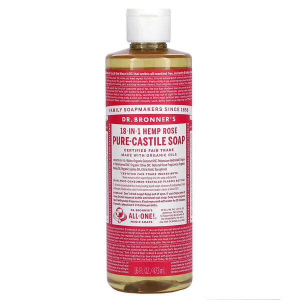 

Dr. Bronner's, 18-in-1 Hemp Pure-Castile Soap, Rose, 16 fl oz (473 ml)