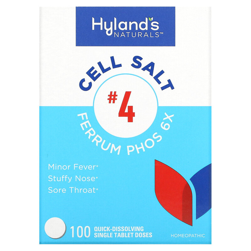 

Hyland's Naturals, Cell Salt # 4, Ferrum Phos 6X, 100 быстрорастворимых одиночных таблеток