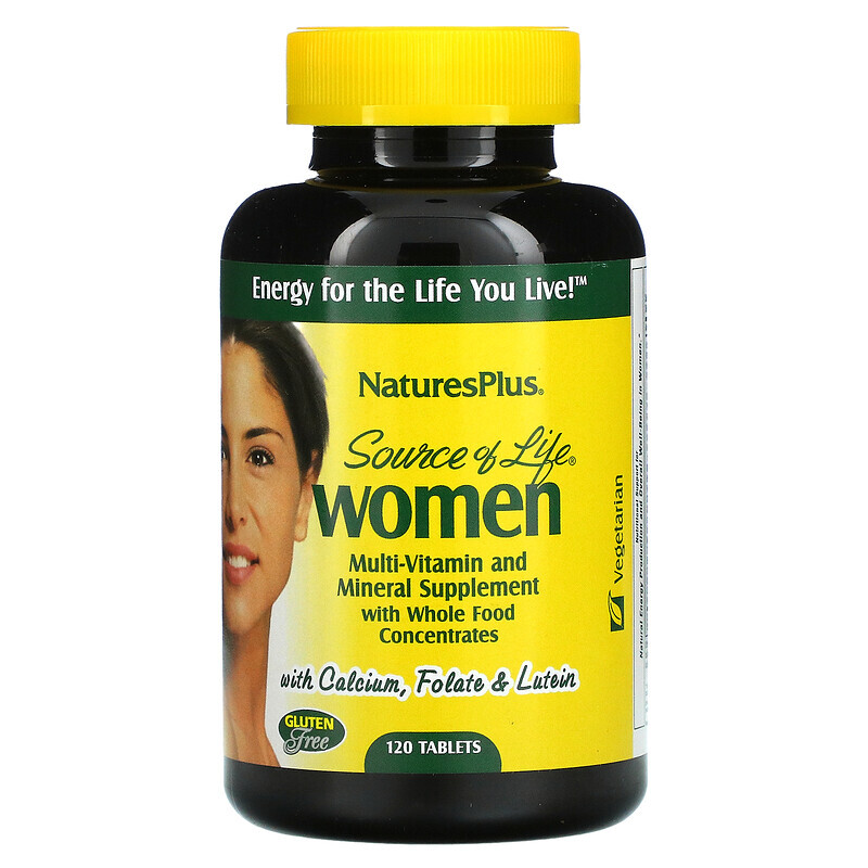 NaturesPlus, Source of Life, мультивитаминная и минеральная добавка для женщин с цельными пищевыми концентратами, 120 таблеток