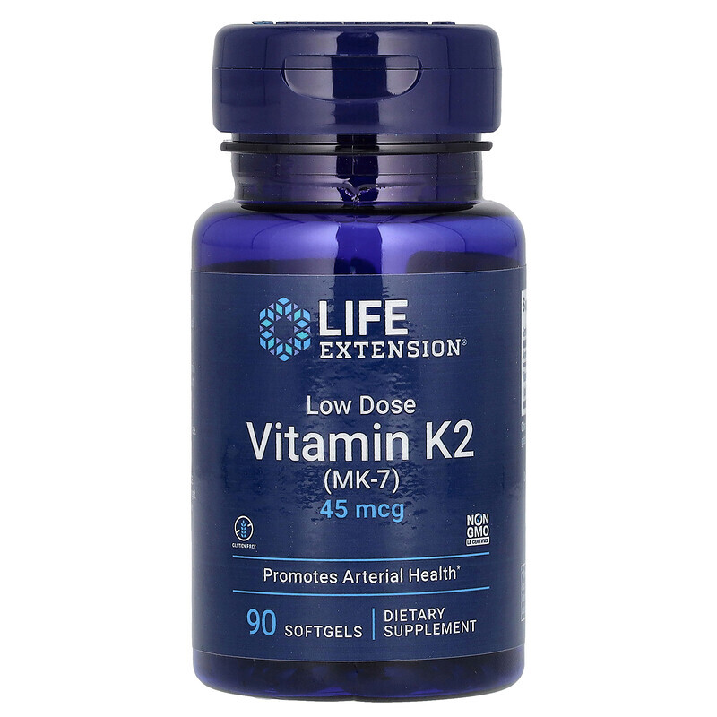 Life Extension, небольшая доза витамина К2 (МК-7), 45 мкг, 90 мягких желатиновых капсул
