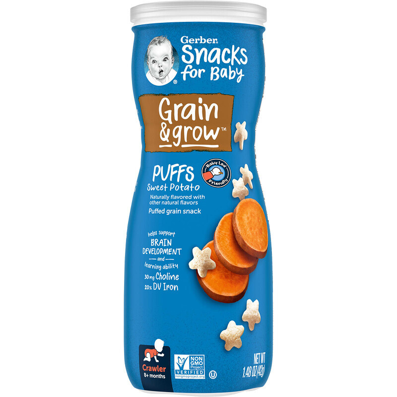 

Gerber, Snacks for Baby, Grain & Grow, Puffs, воздушные закуски, для детей от 8 месяцев, батат, 42 г (1,48 унции)