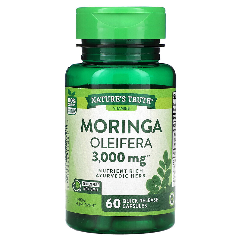 

Nature's Truth, Moringa Oleifera, 3000 мг, 60 капсул с быстрым высвобождением