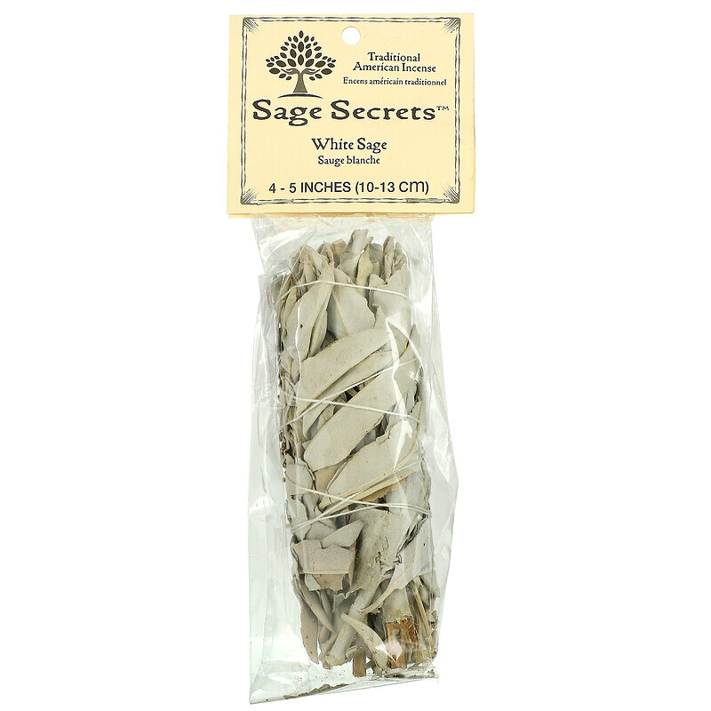 Sage Spirit, традиционные американские благовония, белый шалфей, 1 веточка для окуривания, 10–13 см (4–5 дюймов)