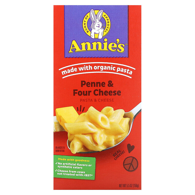 

Annie's Homegrown, Pasta & Cheese, Penne & Four Cheese, 156 г (5,5 унции)