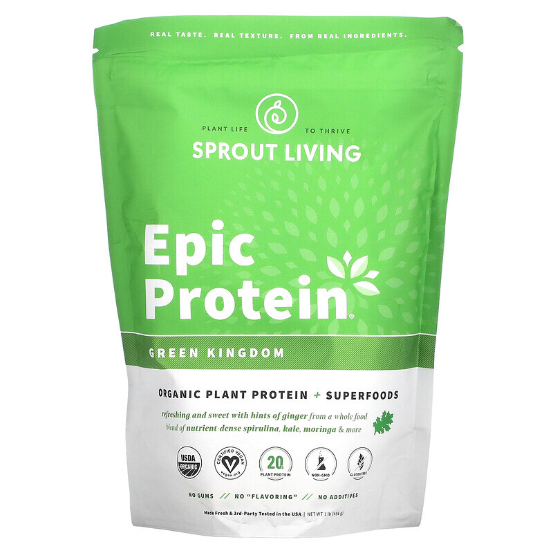 

Sprout Living, Epic Protein, органический растительный протеин и суперпродукты, Green Kingdom, 455 г (1 фунт)