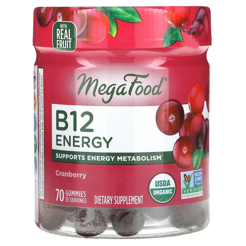 

MegaFood, B12 Energy, Клюква, 70 жевательных конфет