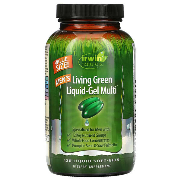 

Irwin Naturals, Men's Living Green Liquid-Gel Multi, 120 жидких гелевых капсул