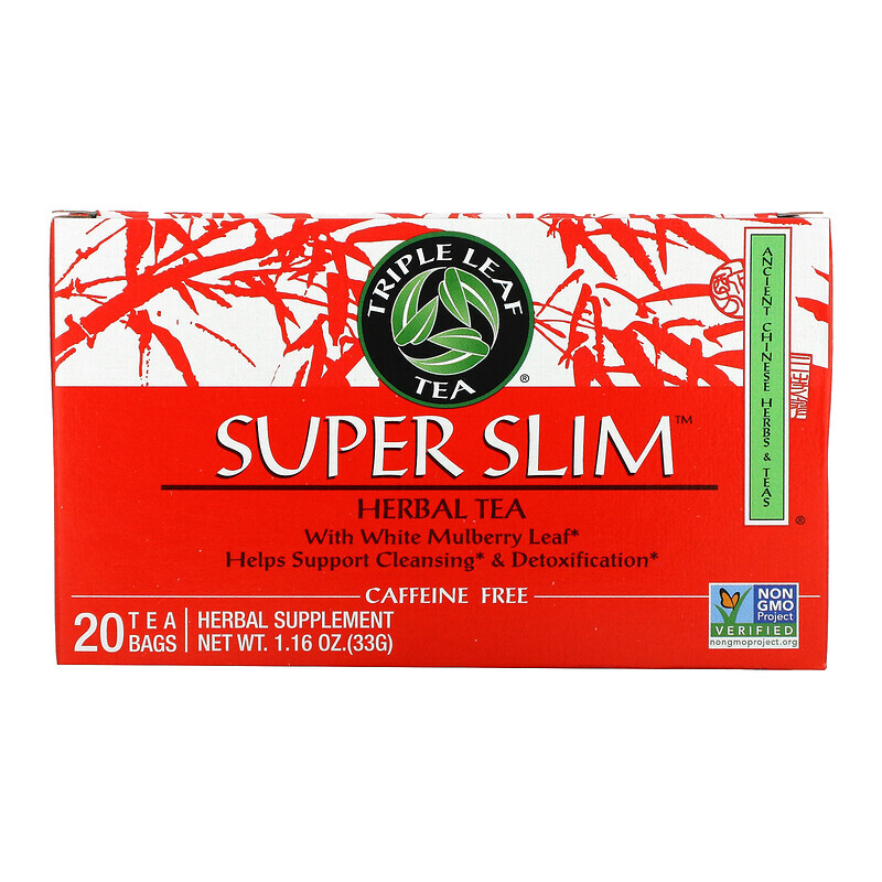 

Triple Leaf Tea, Super Slim, травяной чай, без кофеина, 20 чайных пакетиков, 33 г (1,6 унции)