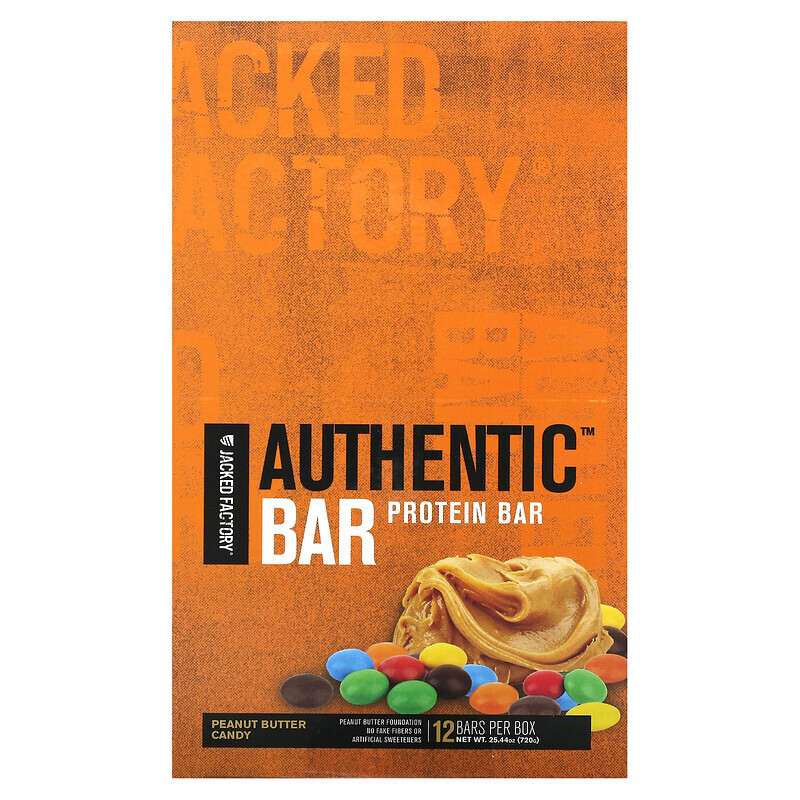 

Jacked Factory, Authentic Bar, протеиновый батончик, конфеты с арахисовой пастой, 12 батончиков по 60 г (2,12 унции)