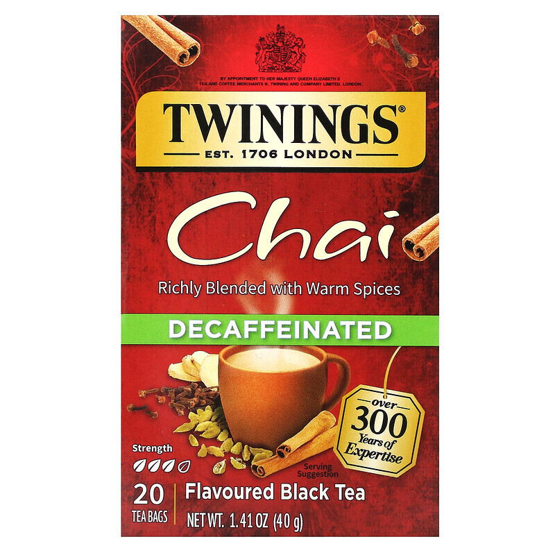 

Twinings, Chai, без кофеина, 20 чайных пакетиков в индивидуальной упаковке, 40 г (1,41 унции)