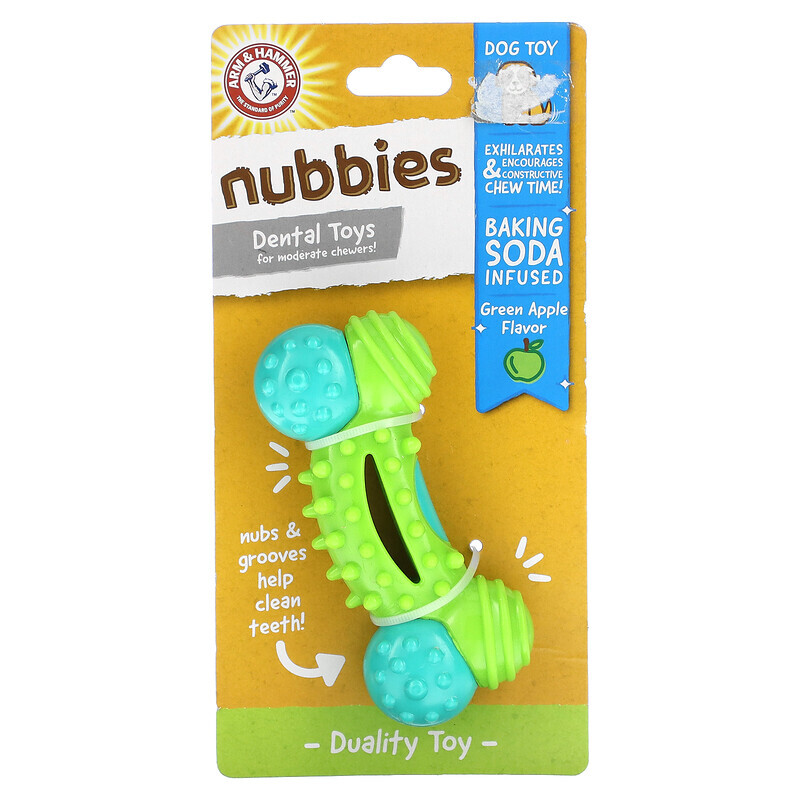 

Arm & Hammer, Nubbies, Dental Toys for Moderate Chewers, Duality Toy, Green Apple, 1 Toy