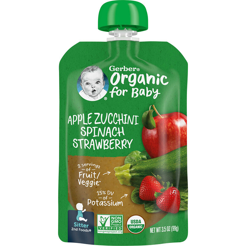 

Gerber, Organic for Baby, 2nd Foods, яблоко, цукини, шпинат и клубника, 99 г (3,5 унции)