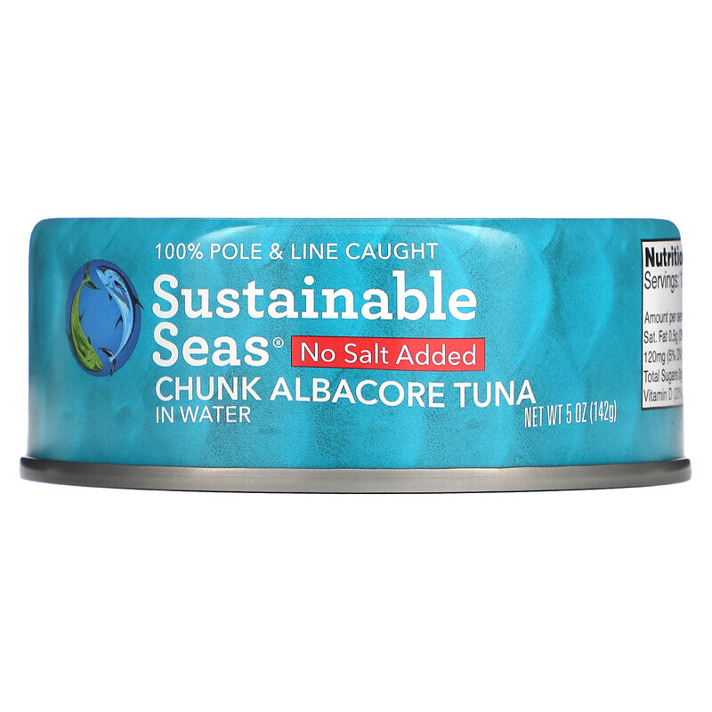Sustainable Seas, Кусочки альбакорского тунца в воде, без добавления соли, 142 г (5 унций)
