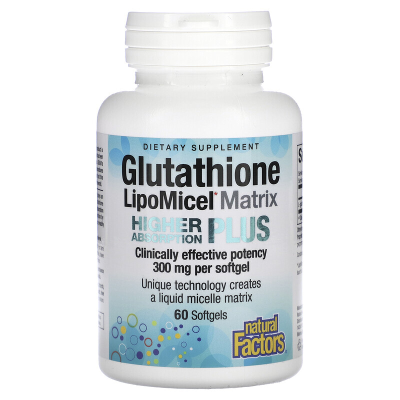 

Natural Factors, Glutathione LipoMicel Matrix, 300 мг, 60 мягких таблеток