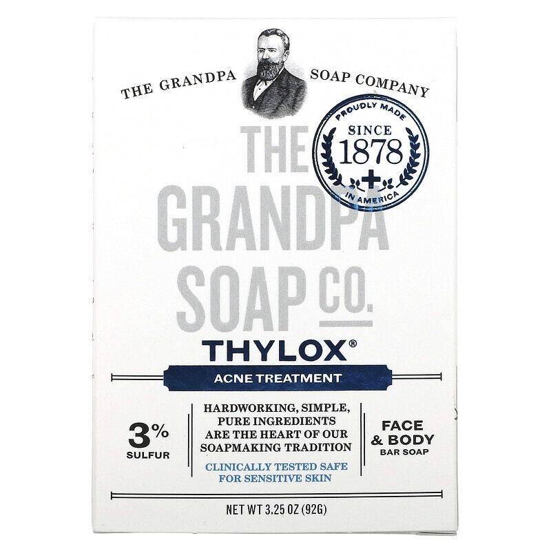 

The Grandpa Soap Co., Брусковое мыло для лица и тела, Thylox, борьба с акне, 92 г