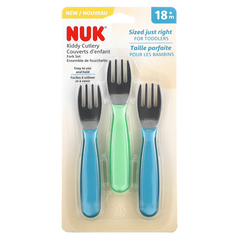 

NUK, Kiddy Besteck-Gabel-Set, ab 18 Monaten, Blau und Grün, 3er-Pack