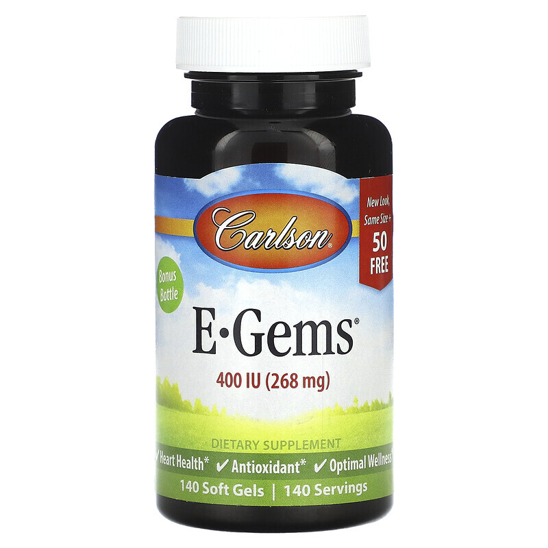 

Carlson, E-Gems, 268 мг (400 МЕ), 140 мягких таблеток